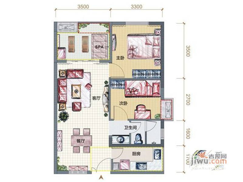 和泓假日阳光2室2厅1卫69.6㎡户型图