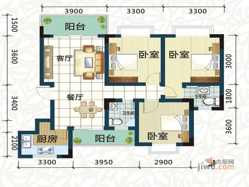 宝源花园3室2厅1卫99.8㎡户型图