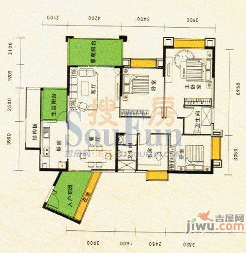 南国豪苑4室2厅3卫180㎡户型图