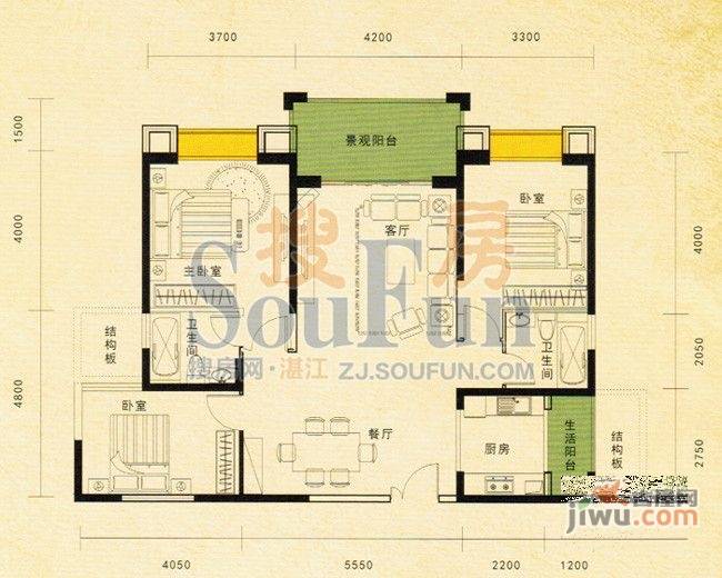 南国豪苑4室2厅2卫135㎡户型图