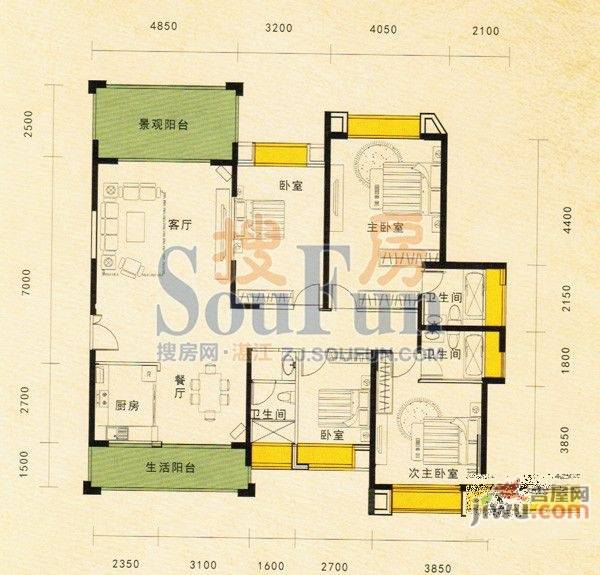 南国豪苑4室2厅3卫180㎡户型图