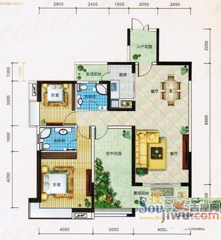 荣盛海湾郦都商铺2室2厅2卫120㎡户型图