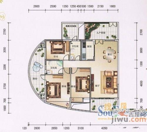 银地绿洲4室2厅2卫137㎡户型图