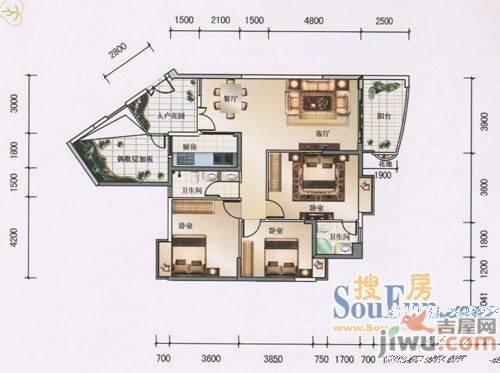 银地绿洲4室2厅2卫137㎡户型图