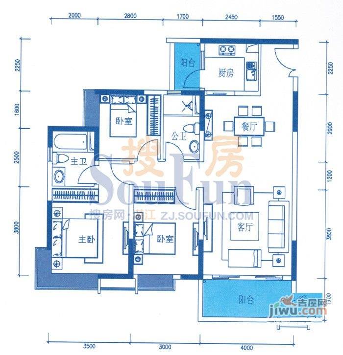 御品蓝湾3室2厅2卫111㎡户型图