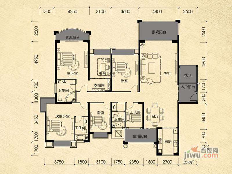 南国豪苑4室2厅3卫180㎡户型图