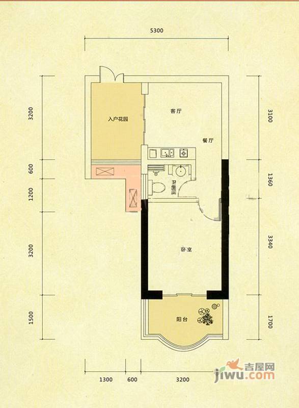 金城大厦1室2厅1卫36.6㎡户型图