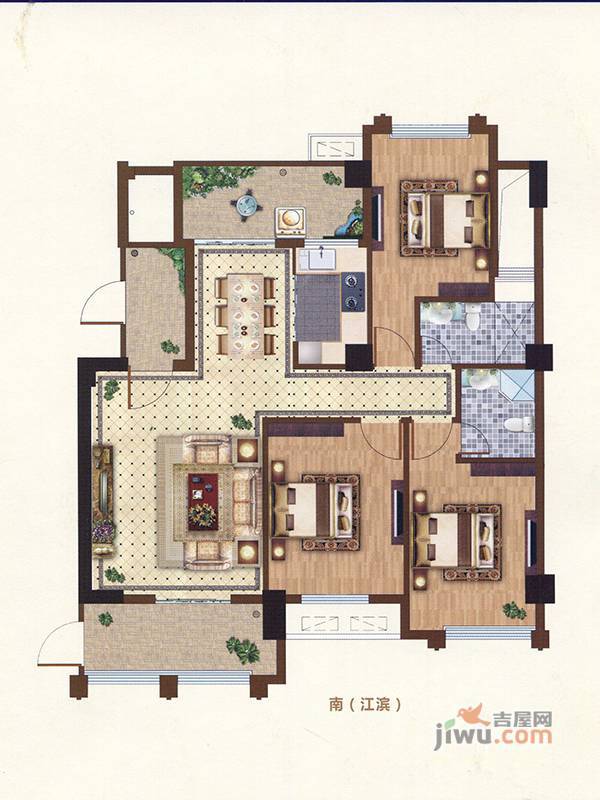 吉马凯滨大厦3室2厅2卫124.4㎡户型图