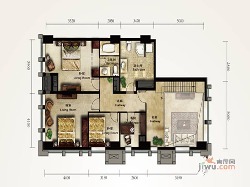 美林君渡4室2厅2卫170㎡户型图