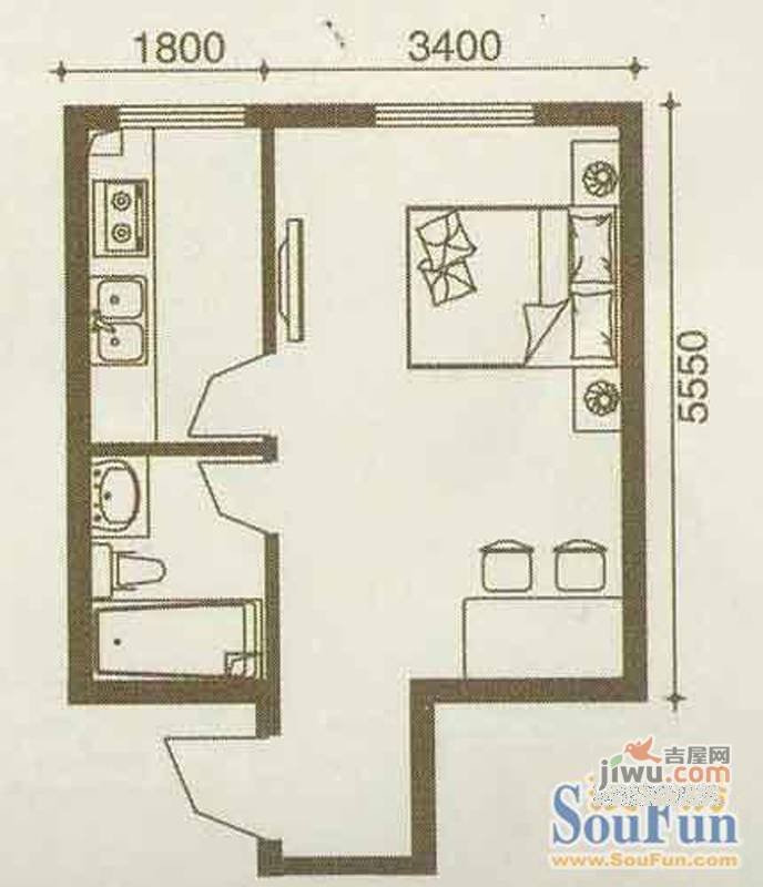 假日国际1室1厅1卫46.2㎡户型图