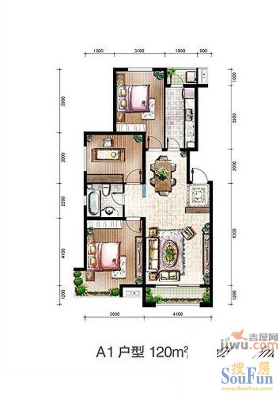 金地国际花园2室2厅1卫88㎡户型图