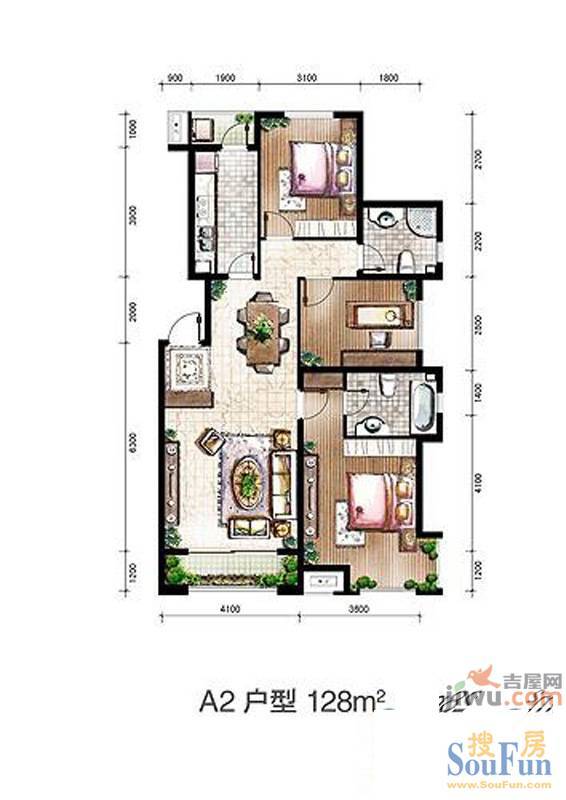 金地国际花园1室1厅1卫65㎡户型图