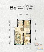 金地国际花园2室2厅1卫87㎡户型图