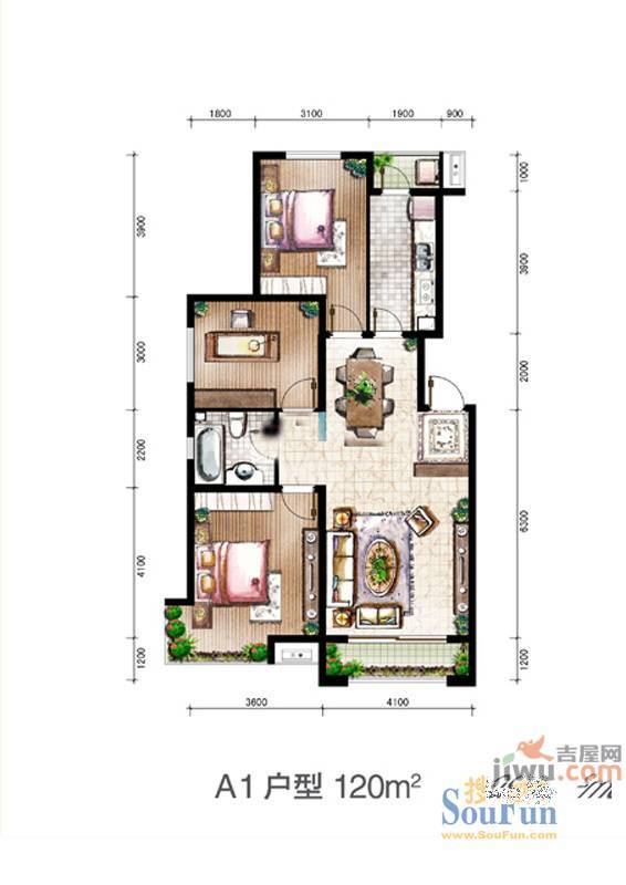 金地国际花园一期2室2厅1卫122㎡户型图