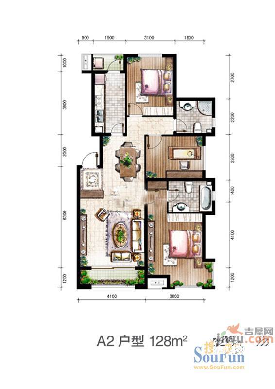 金地国际花园一期2室2厅1卫122㎡户型图