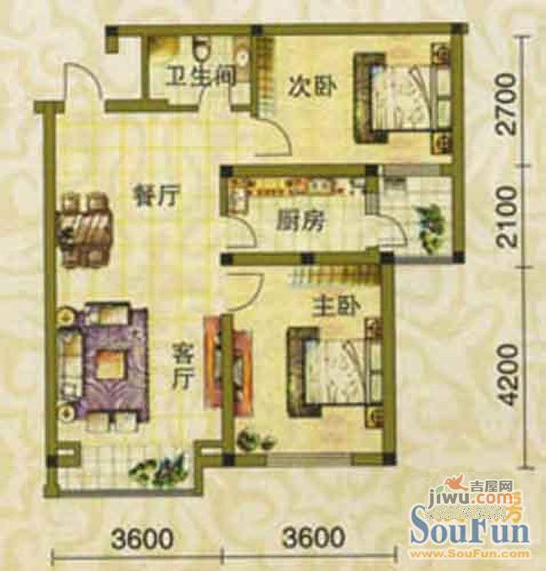 雪松新城2室1厅1卫79.2㎡户型图