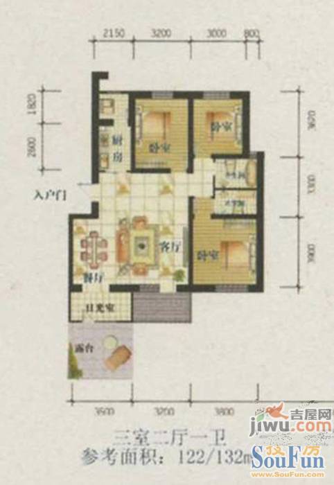 金汇雅居1室1厅1卫44.9㎡户型图