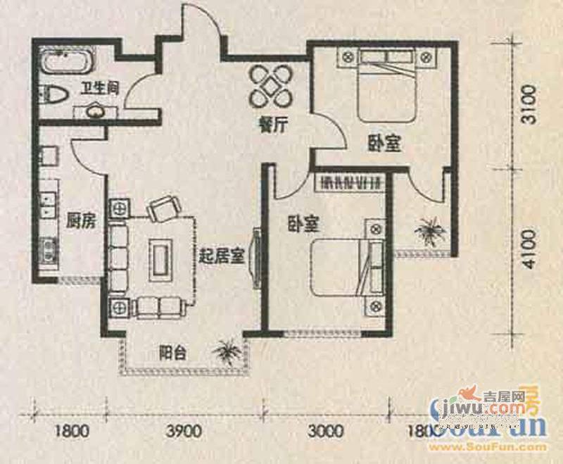 明城嘉苑二期3室2厅1卫139㎡户型图