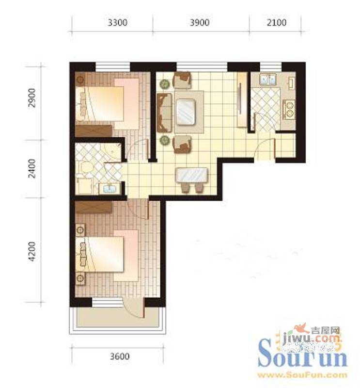 新华佰代宜居1室1厅1卫57㎡户型图