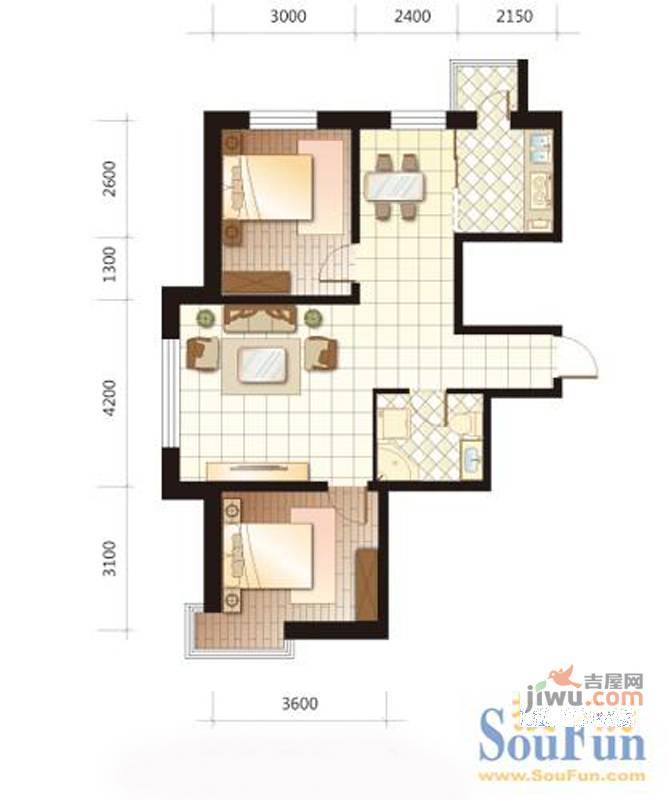 新华佰代宜居1室1厅1卫57㎡户型图