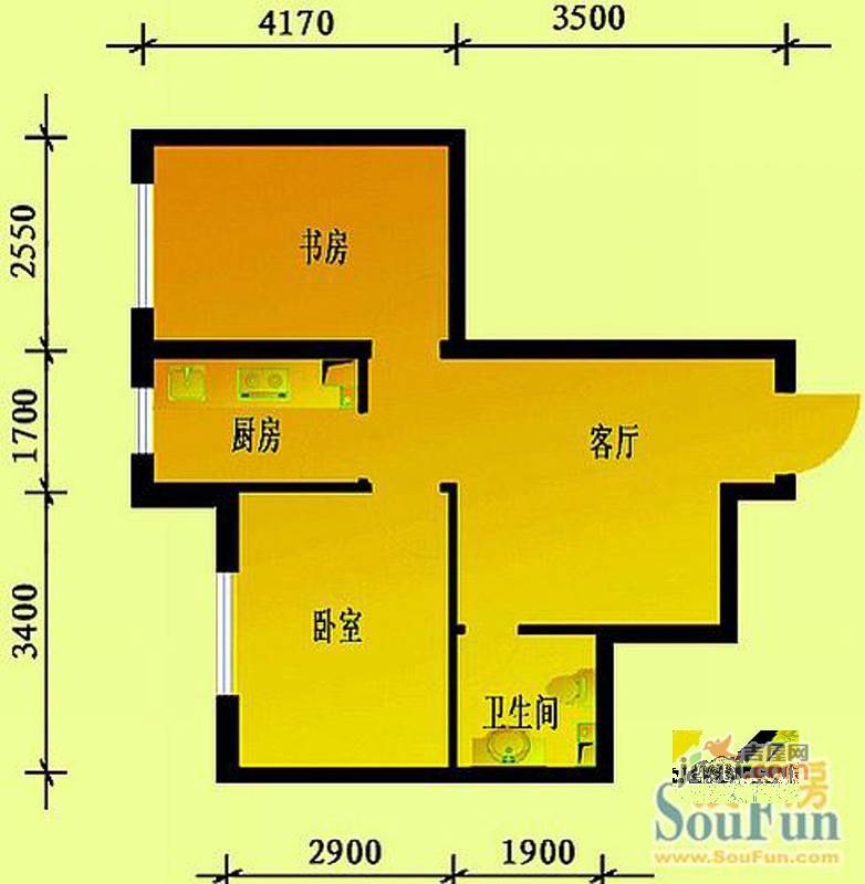 鑫丰又一城2室1厅1卫56.5㎡户型图