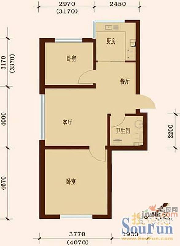 鑫丰馨园2室2厅1卫70.1㎡户型图