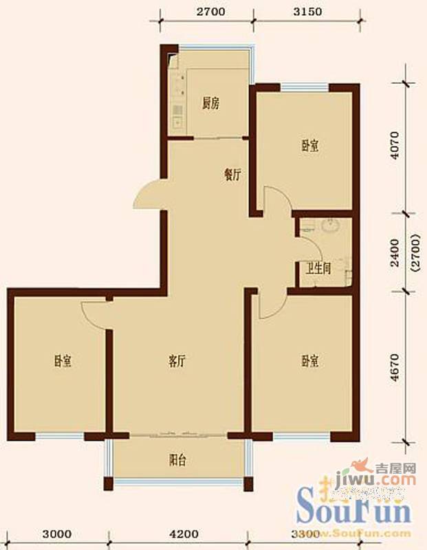 鑫丰馨园2室2厅1卫70.1㎡户型图