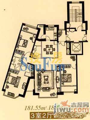 曼哈顿国际公馆3室2厅2卫181.6㎡户型图