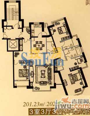 曼哈顿国际公馆3室2厅2卫181.6㎡户型图