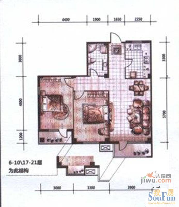 第五大道花园2室2厅2卫118㎡户型图