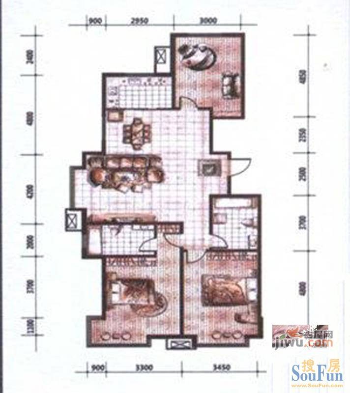 第五大道花园2室2厅2卫118㎡户型图