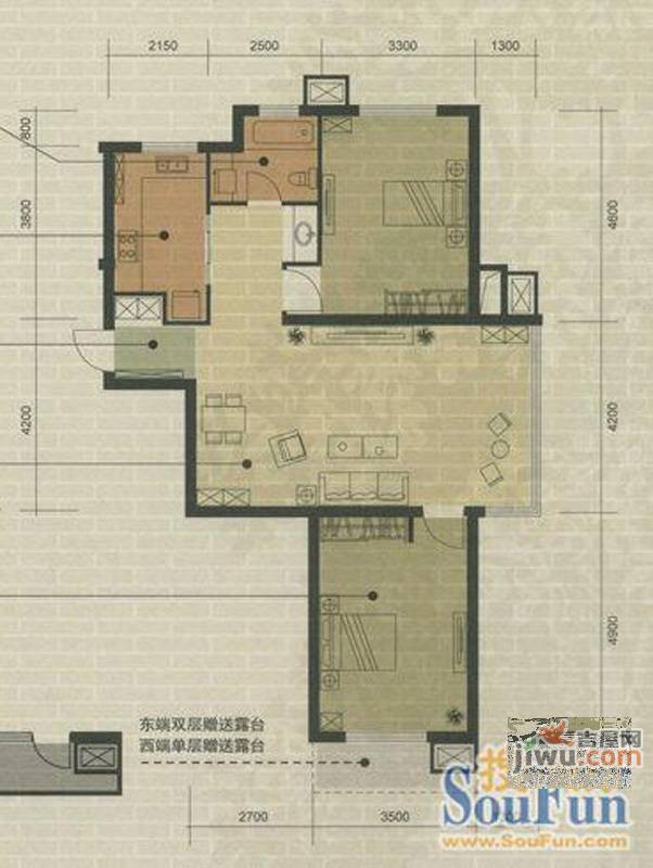 万科魅力之城2室2厅1卫88.5㎡户型图