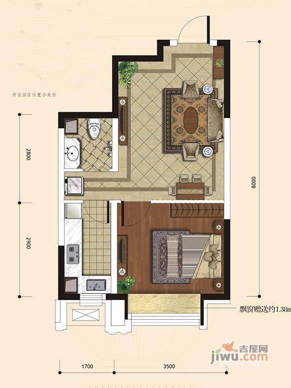 融城7英里1室1厅1卫51.4㎡户型图