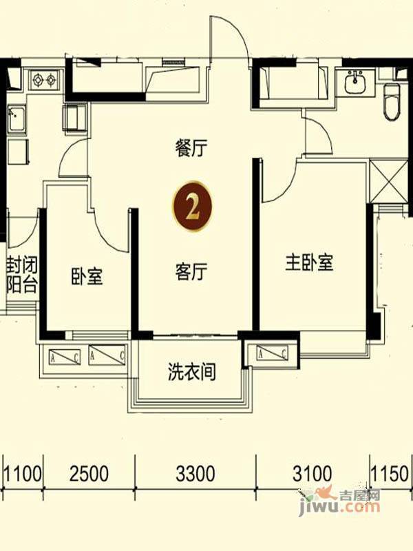 沈阳恒大御景湾3室2厅1卫86㎡户型图