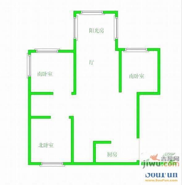 格林生活坊三期2室2厅1卫93㎡户型图