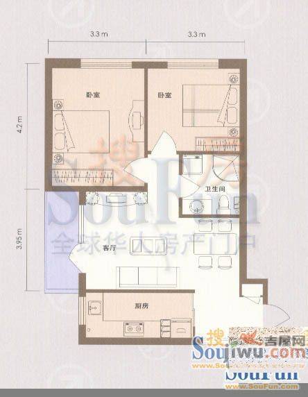 和泰逸青园2室1厅1卫户型图