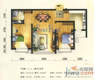 盛华苑2室2厅1卫户型图