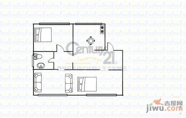 中粮大悦城2室1厅1卫88㎡户型图