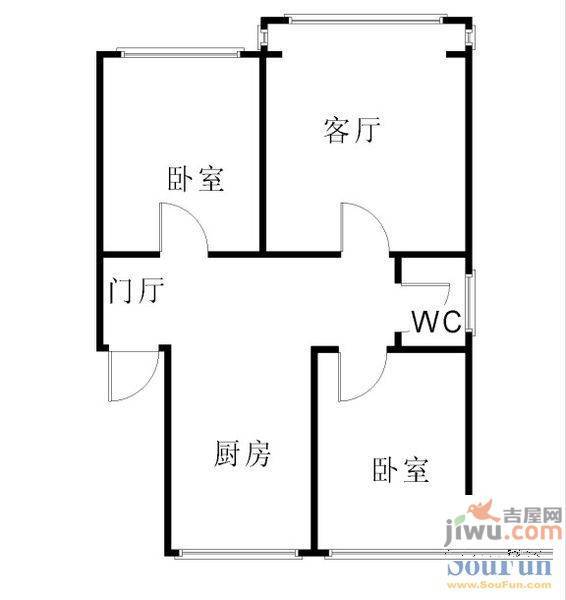 中粮大悦城2室1厅1卫88㎡户型图