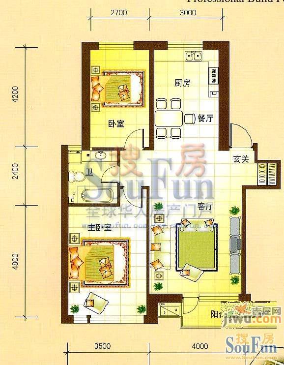 枫合万嘉3室2厅1卫户型图