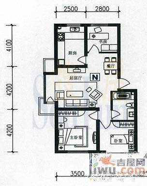 东方玫瑰园3室2厅1卫91㎡户型图