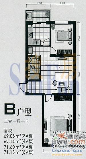 诗波特文化园1室1厅1卫66㎡户型图