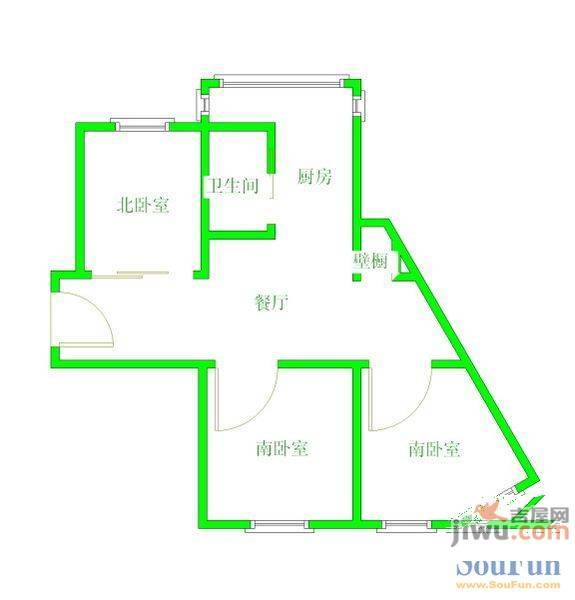 北二经2室2厅1卫93㎡户型图