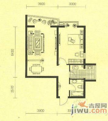 中粮大悦城2室1厅1卫88㎡户型图