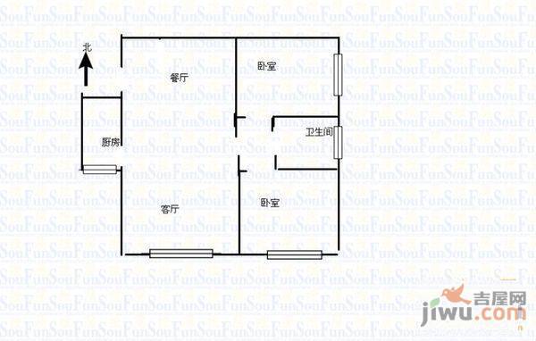 中粮大悦城2室1厅1卫88㎡户型图