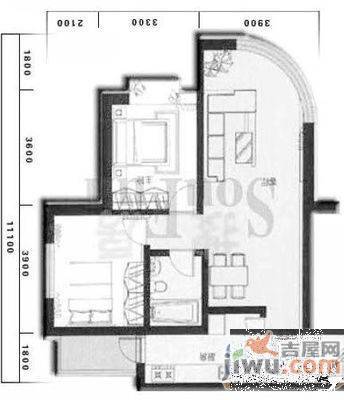 中粮大悦城2室1厅1卫88㎡户型图