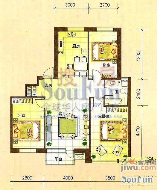 枫合万嘉3室2厅1卫户型图