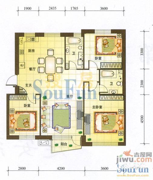 枫合万嘉3室2厅1卫户型图