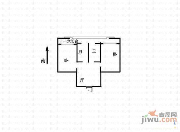 进华小区2室1厅1卫44㎡户型图