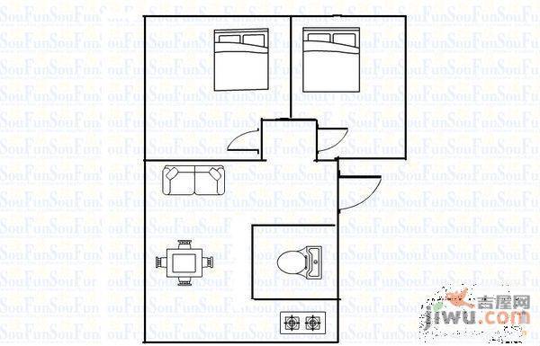 爱民社区2室1厅1卫62㎡户型图